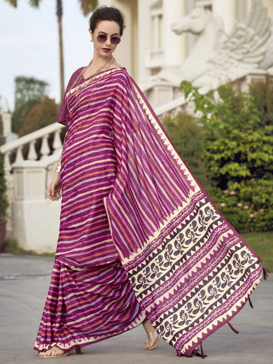 Adorable Magenta Printed Mal Mal Silk Function Wear Saree With Blouse